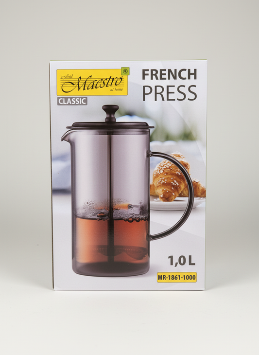 French Press with neutral background