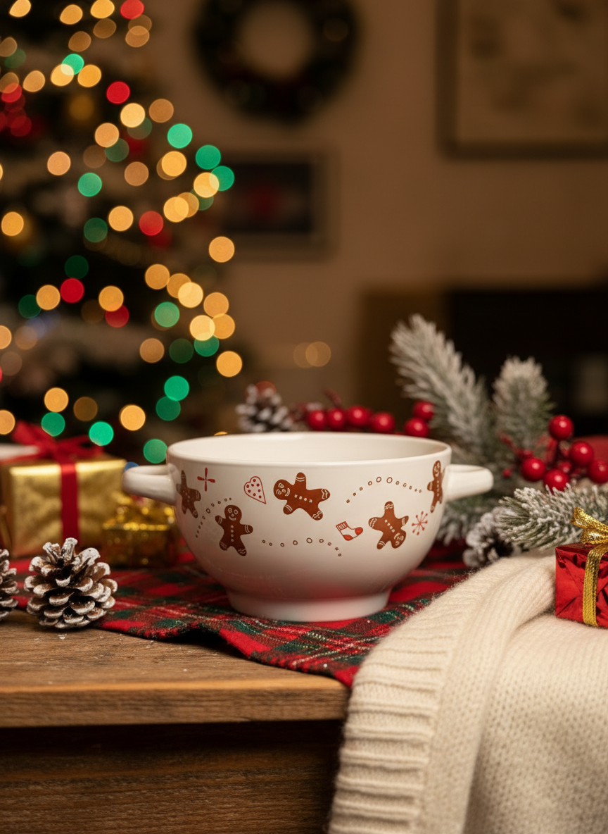 Gingerbread mug on Christmas surface
