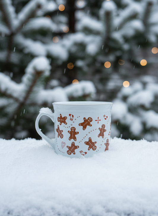 Gingerbread mug with winter background