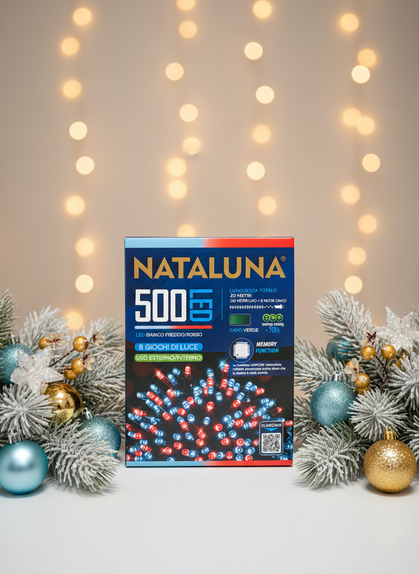 Ziemassvētku 500 LED gaismiņas auksti baltas/zilas 30m