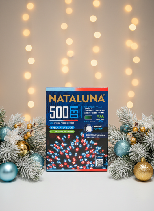 Ziemassvētku 500 LED gaismiņas auksti baltas/zilas 30m