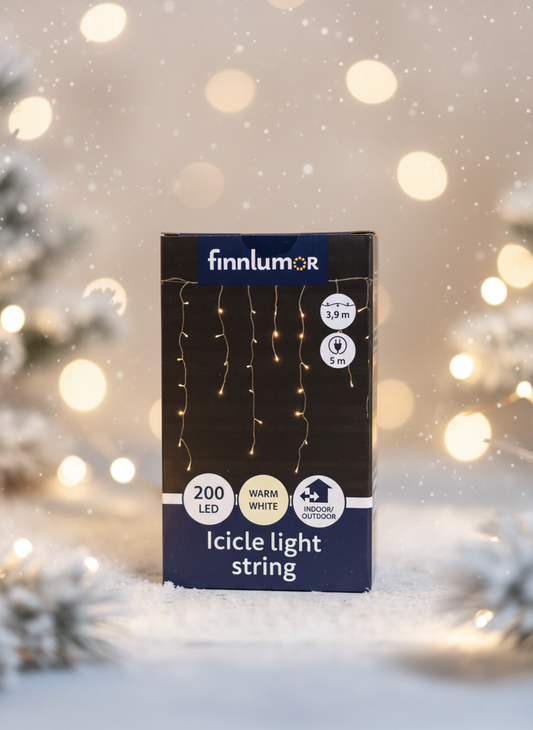 Icicle light string with winter background