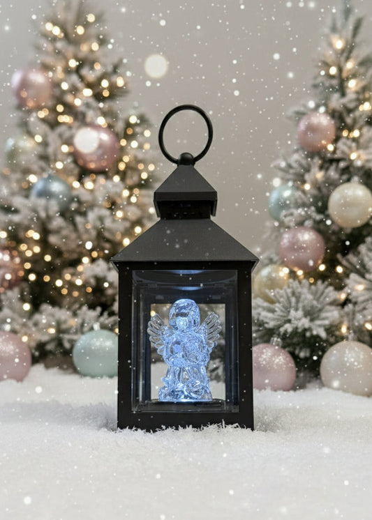 Dekoratīva Ziemassvētku laterna ar eņģeli - Melna
