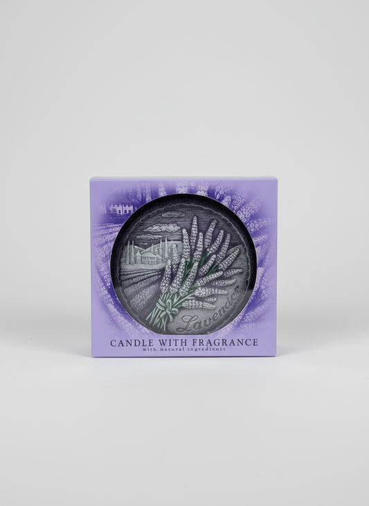 Lavender candle with neutral background
