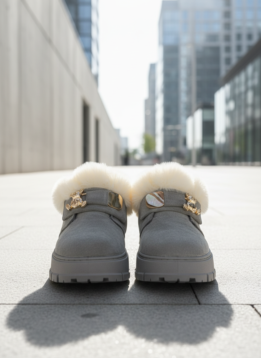 Modern grey winter boots alternative front view