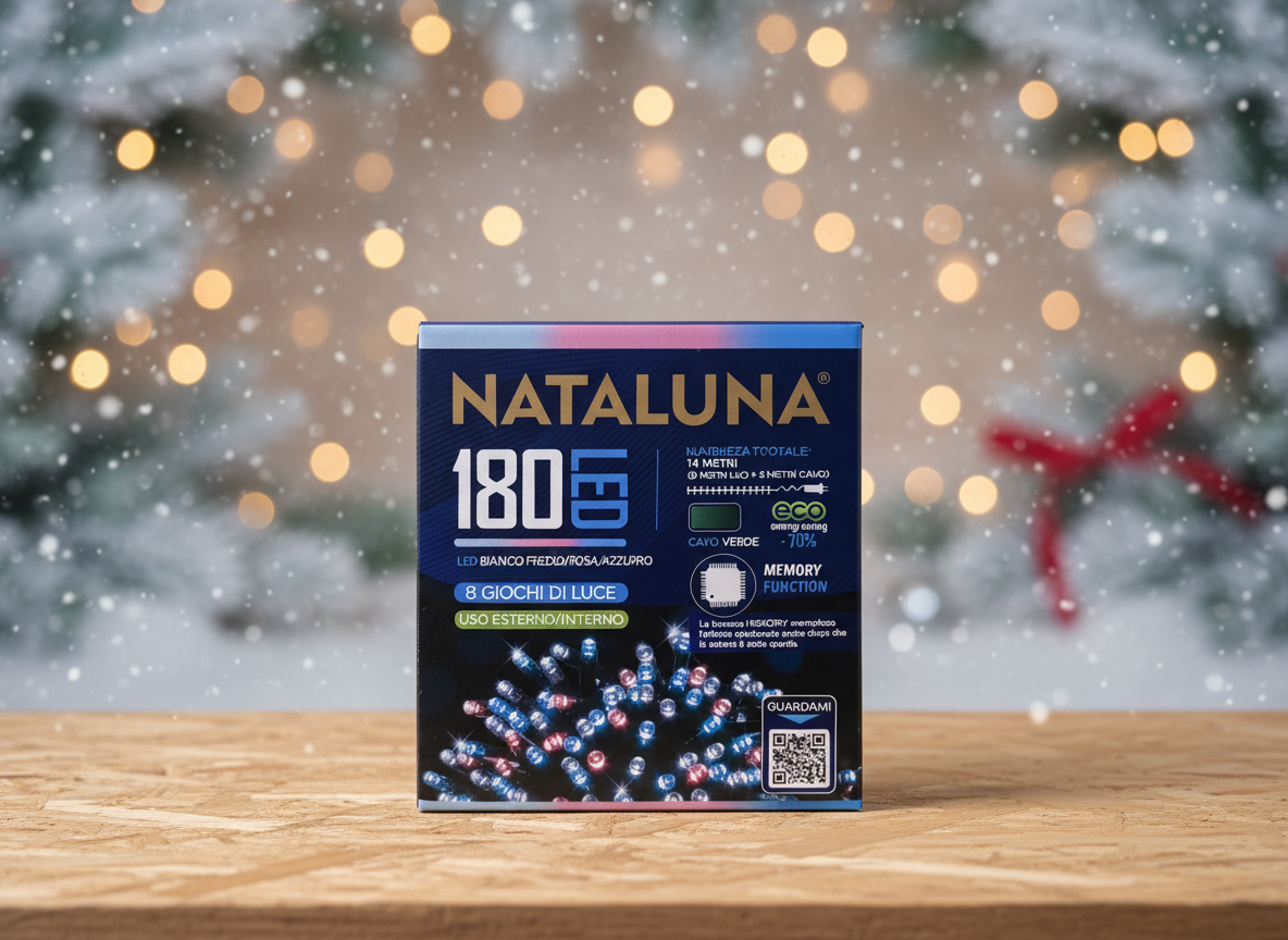 Ziemassvētku 180 LED gaismiņas auksti baltas/rozā/zilas 14m