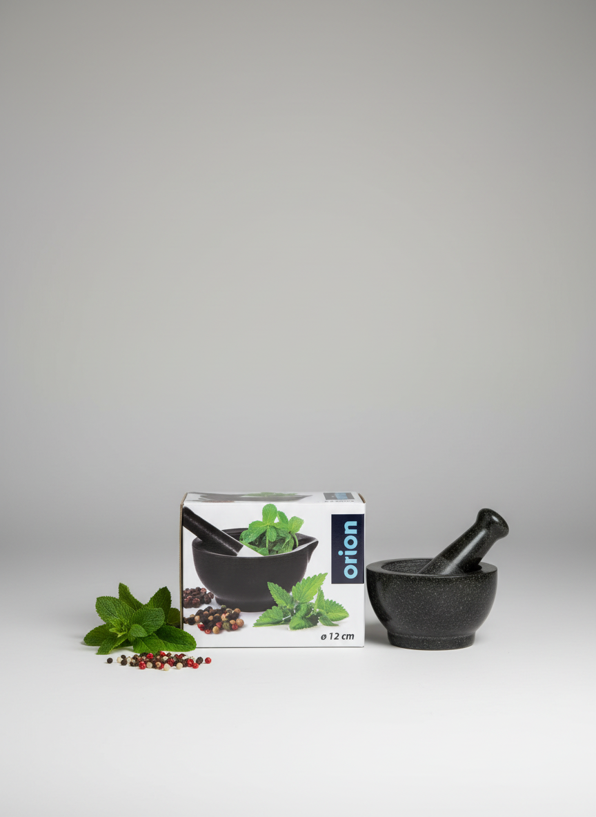 Orion mortar and pestle with neutral background