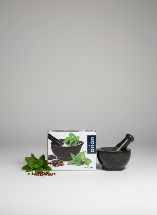 Orion mortar and pestle with neutral background