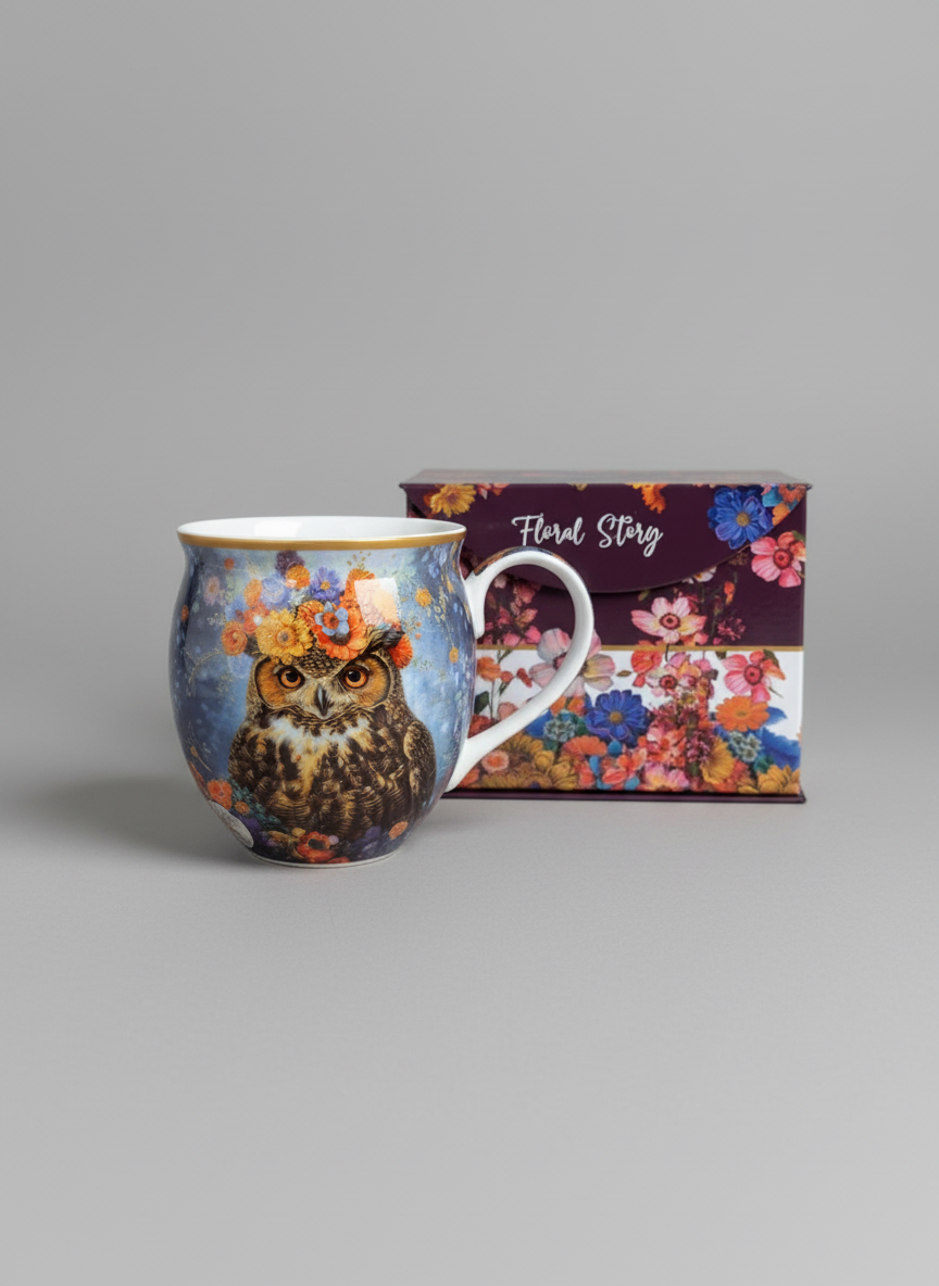 Owl mug with neutral background