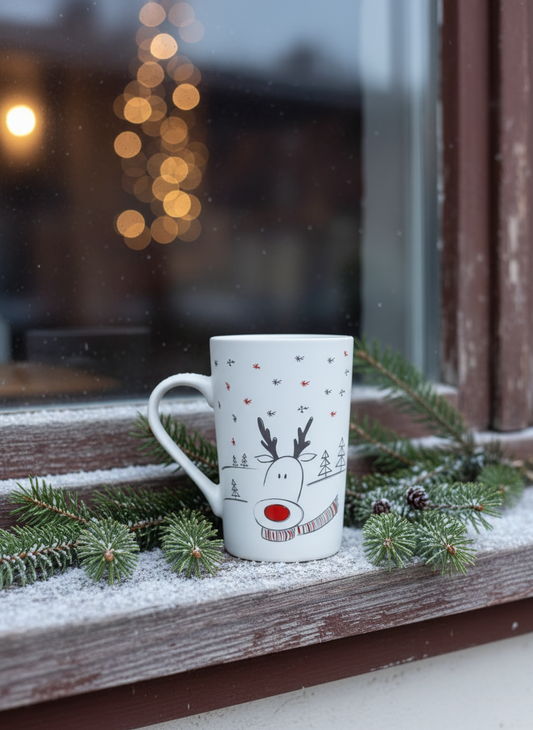 Reindeer mug alternative winter background