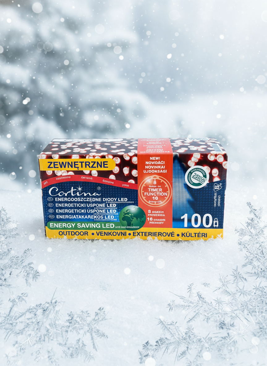 Ziemas fons ar LED lampu kasti