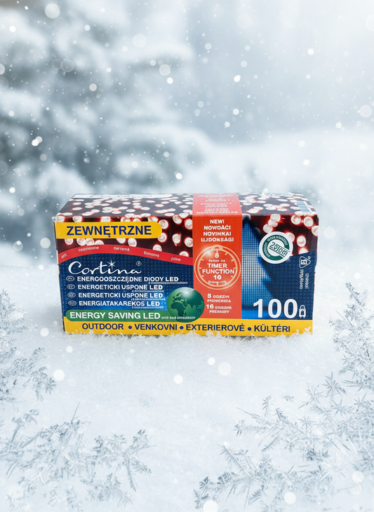 Ziemas fons ar LED lampu kasti