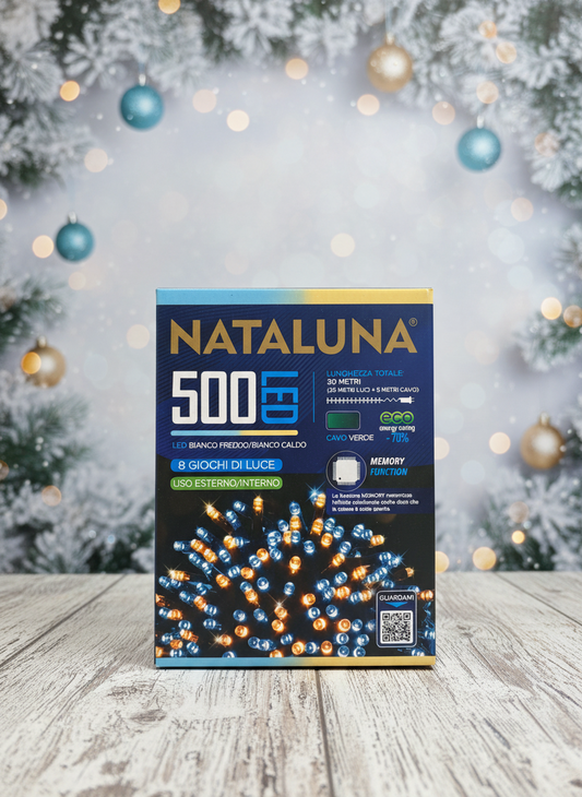 Ziemassvētku 500 LED gaismiņas auksti/silti baltas 30m