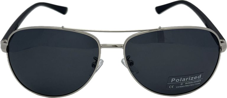 Vīriešu saulesbrilles – Polarizētas – UV 400 – 62 – 16 – 145 – Sudraba krāsa ar melnu