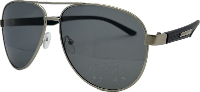 Vīriešu saulesbrilles – Polarizētas – UV 400 – 61 – 17 – 128 – Sudraba krāsa ar melnu