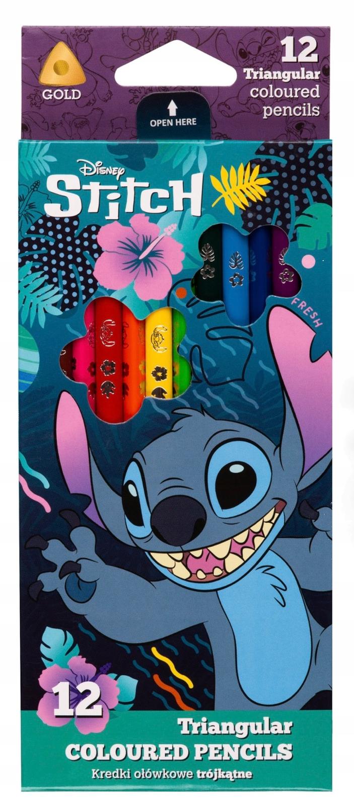 Krāsainie trīsstūrveida zīmuļi – Stitch – 12gb.